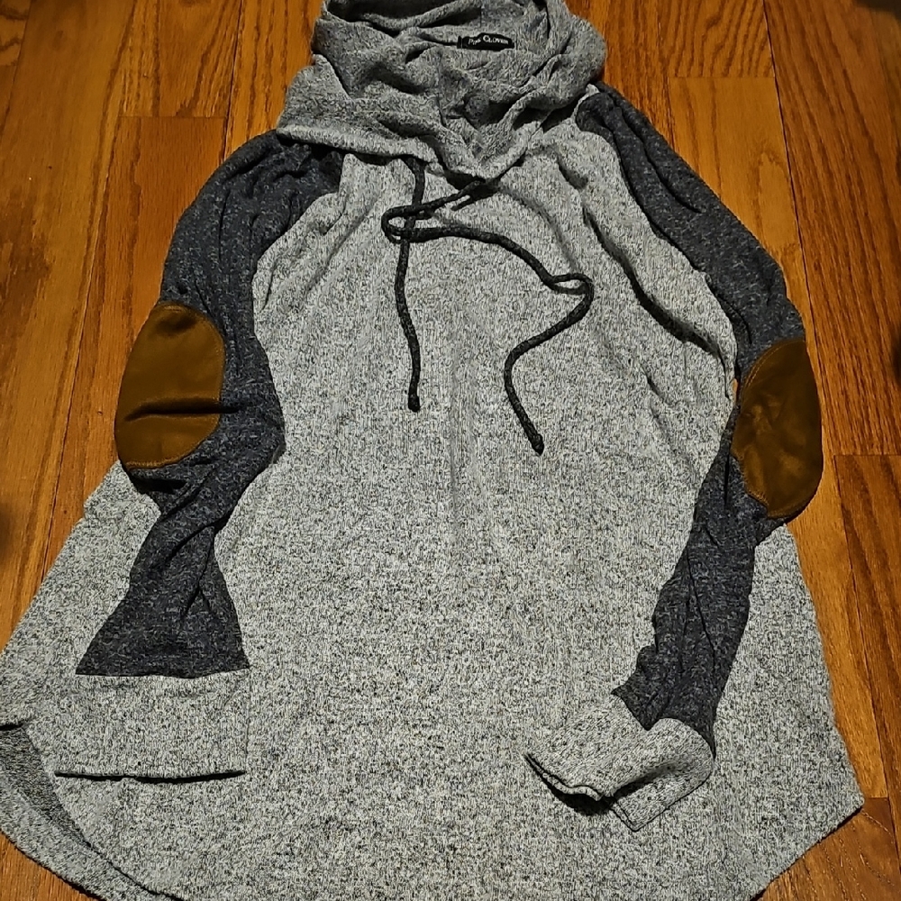 Pink Clover Gray and Black Cowl Neck Sweater